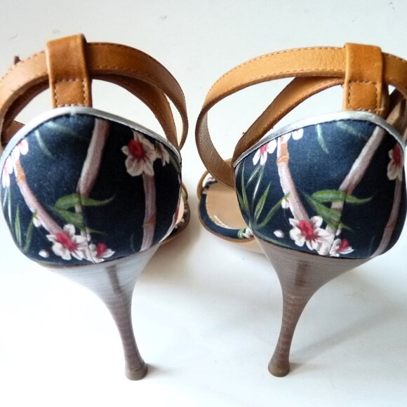 CASADEI FLORAL STRAPPY HEELS SANDALS 37.5